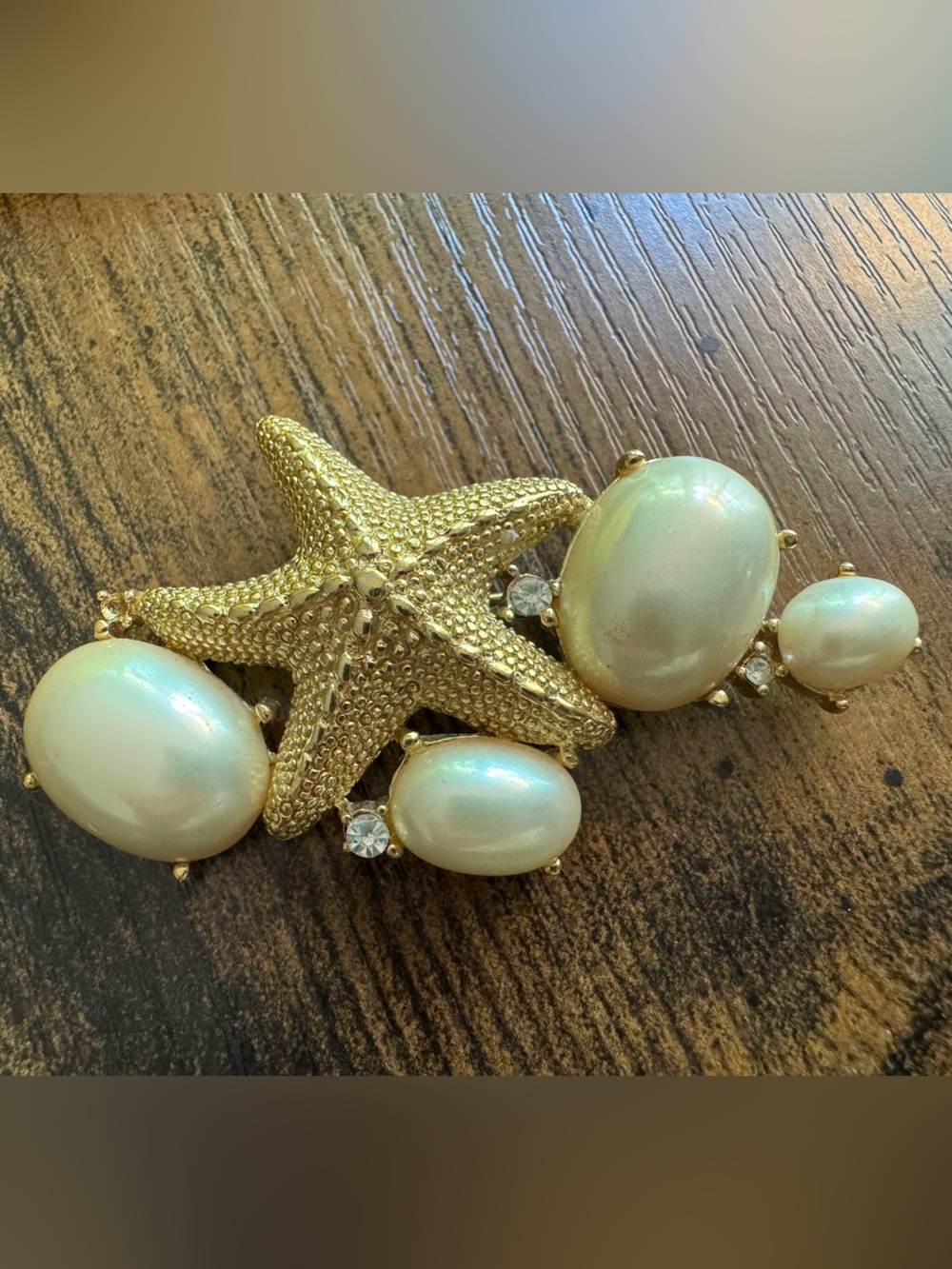 Vintage Signed Trifari “By the Sea” Starfish Faux Pearl Rhinestone Pin/Brooch
